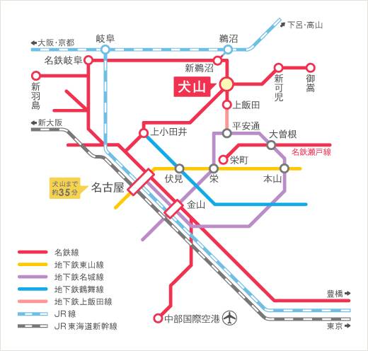 犬山への路線図